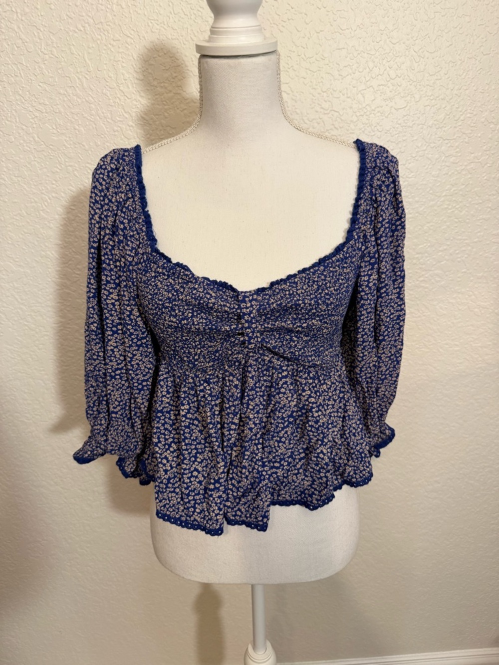 Free People Blue Floral Peplum Blouse (B2) - Picture 2 of 8